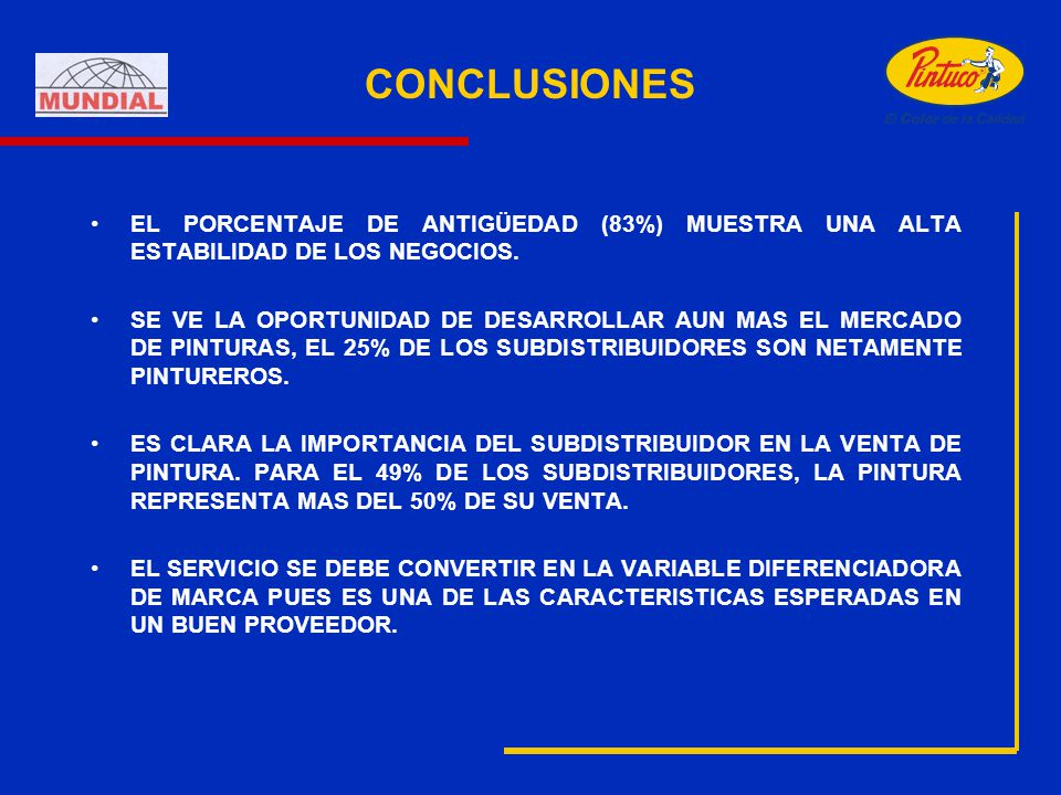CONCLUSIONES EL PORCENTAJE DE ANTIGÜEDAD (83%) MUESTRA UNA ALTA ESTABILIDAD DE LOS NEGOCIOS.