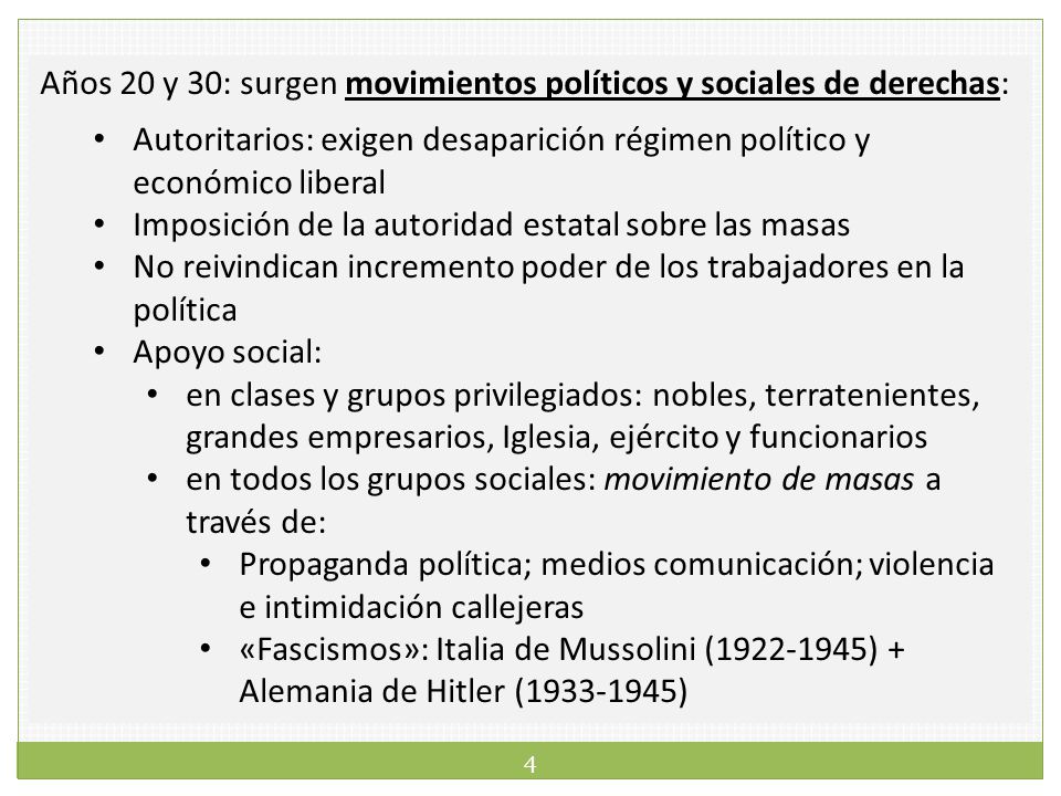 Años 20 y 30: surgen movimientos políticos y sociales de derechas: