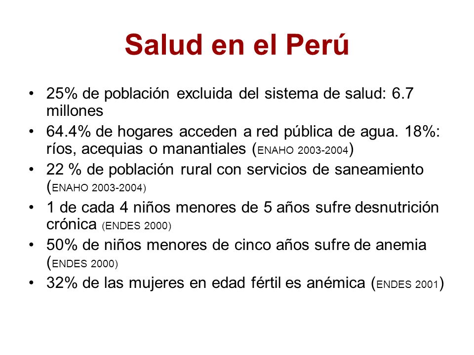 Salud en el Perú 25% de población excluida del sistema de salud: 6.7 millones.