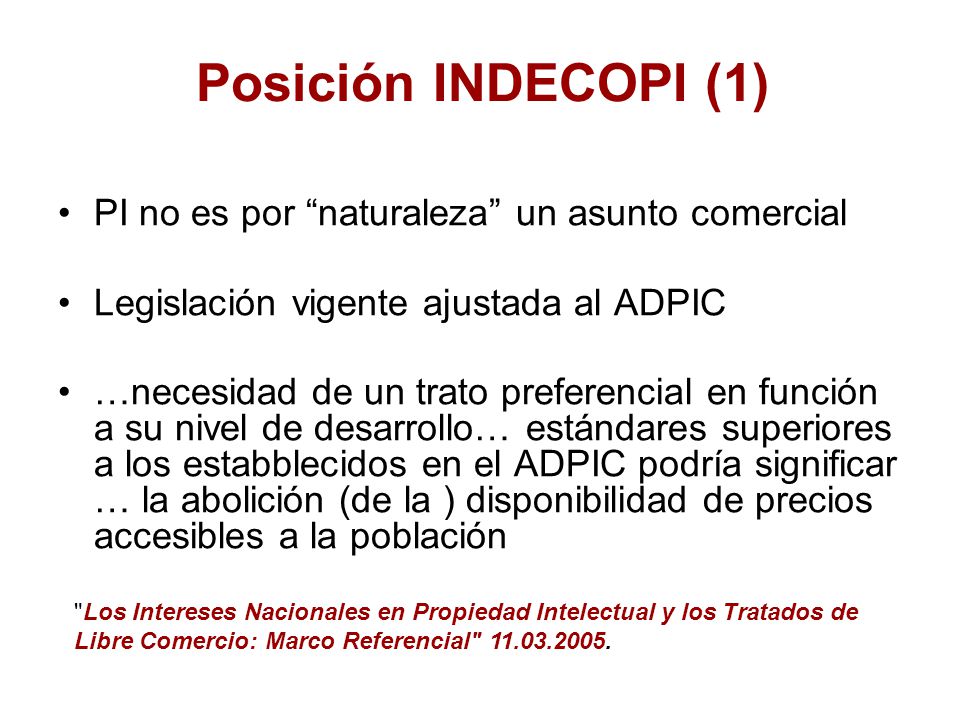Posición INDECOPI (1) PI no es por naturaleza un asunto comercial