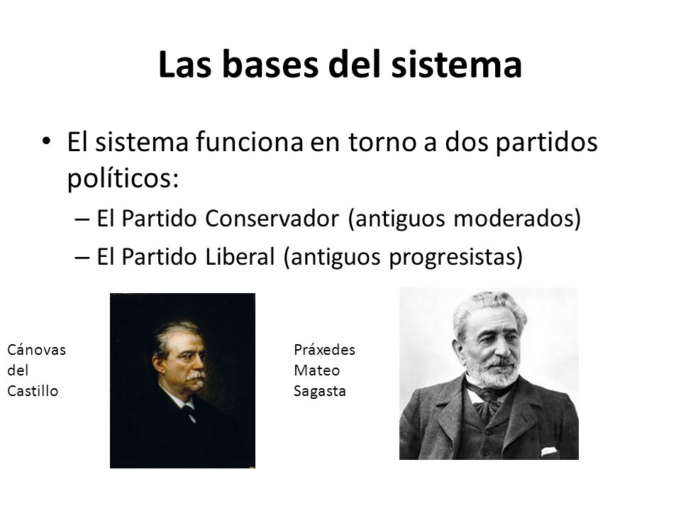 Las bases del sistema El sistema funciona en torno a dos partidos políticos: El Partido Conservador (antiguos moderados)