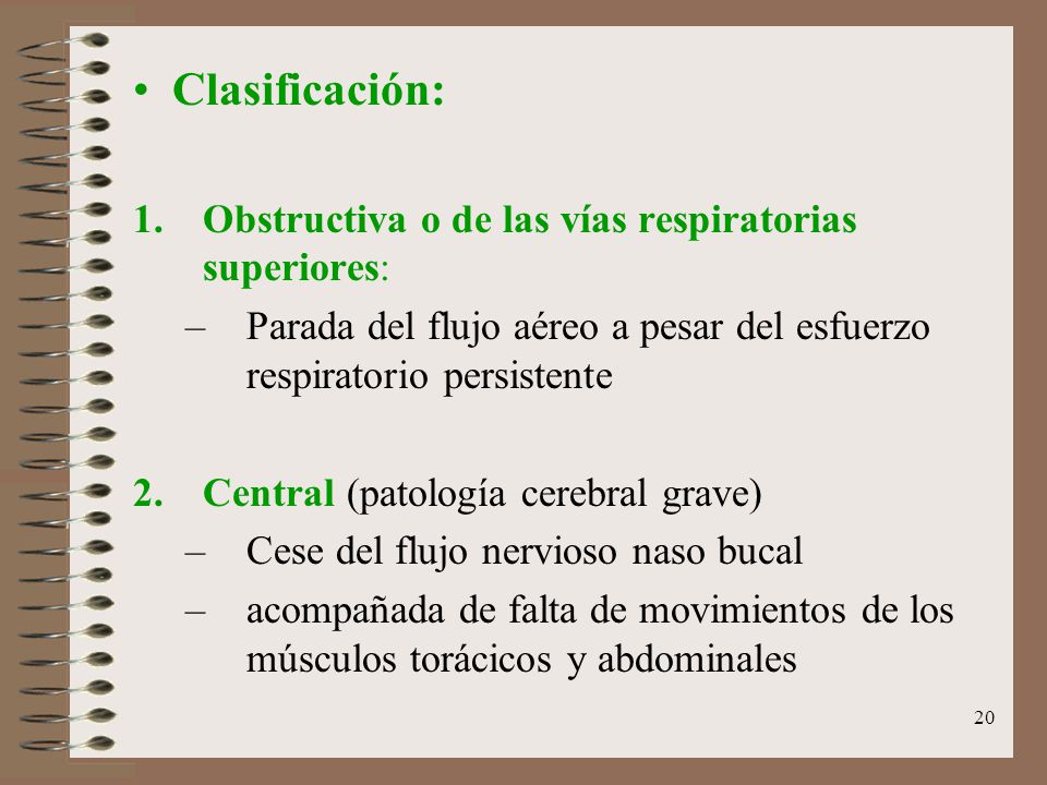 Clasificación: Obstructiva o de las vías respiratorias superiores: