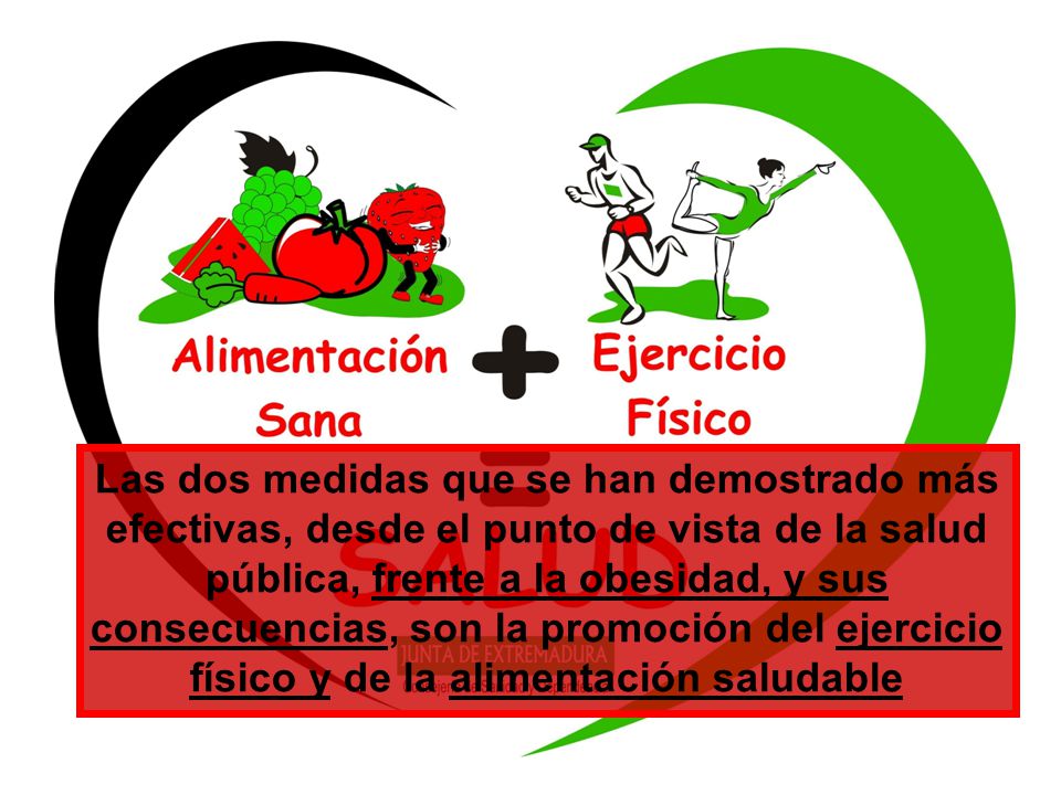 Las dos medidas que se han demostrado más efectivas, desde el punto de vista de la salud pública, frente a la obesidad, y sus consecuencias, son la promoción del ejercicio físico y de la alimentación saludable