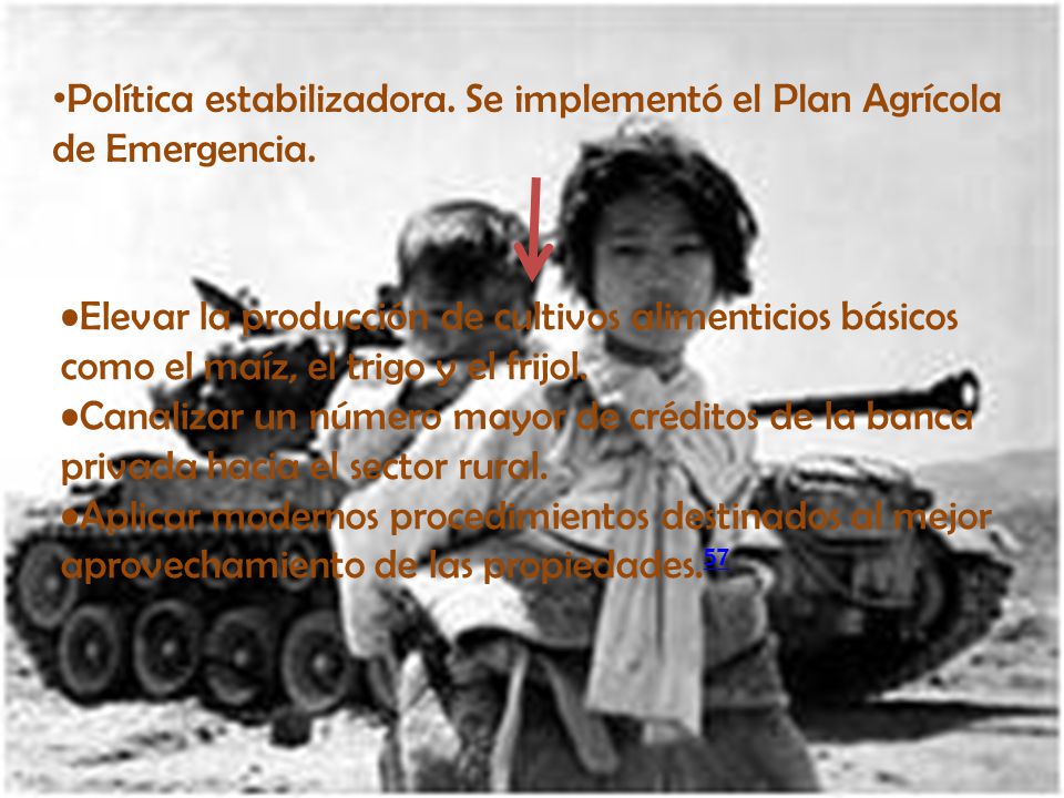 Política estabilizadora. Se implementó el Plan Agrícola de Emergencia.