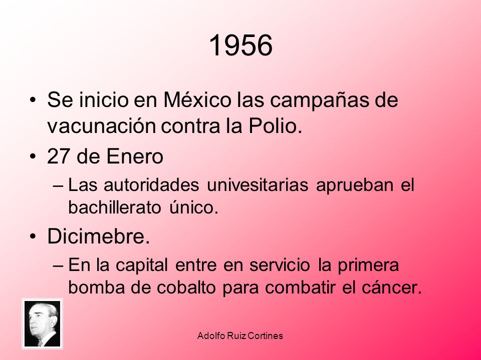 1956 Se inicio en México las campañas de vacunación contra la Polio.