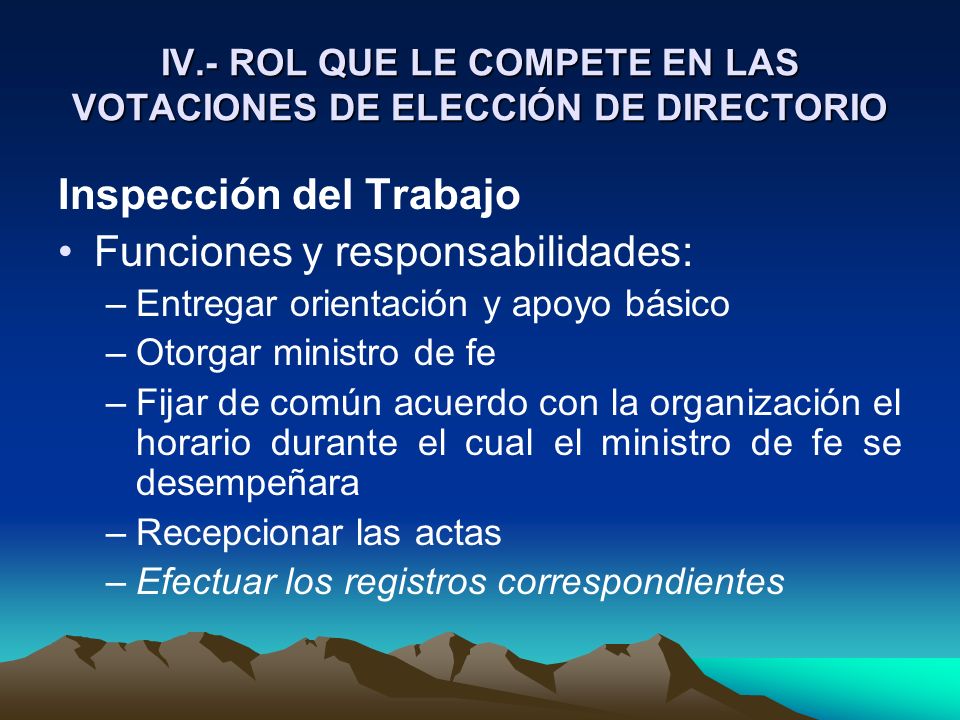 IV.- ROL QUE LE COMPETE EN LAS VOTACIONES DE ELECCIÓN DE DIRECTORIO