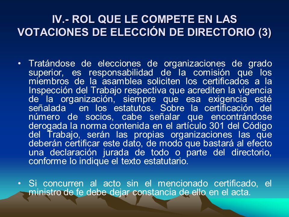 IV.- ROL QUE LE COMPETE EN LAS VOTACIONES DE ELECCIÓN DE DIRECTORIO (3)