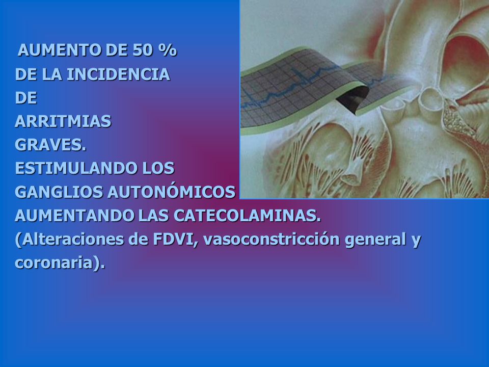 AUMENTO DE 50 % DE LA INCIDENCIA DE ARRITMIAS GRAVES. ESTIMULANDO LOS