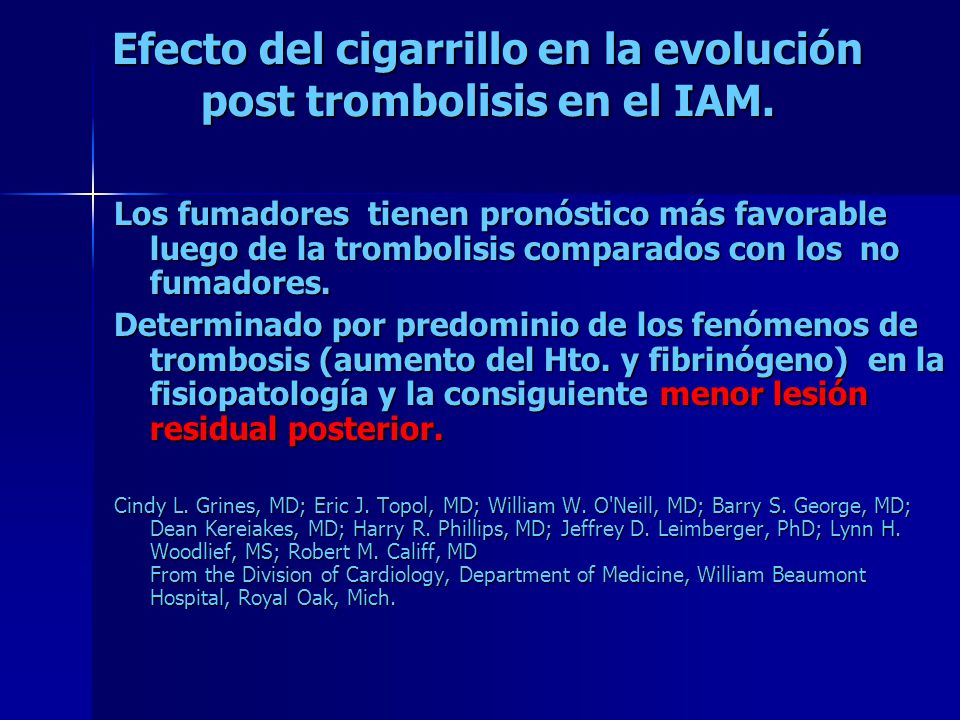 Efecto del cigarrillo en la evolución post trombolisis en el IAM.