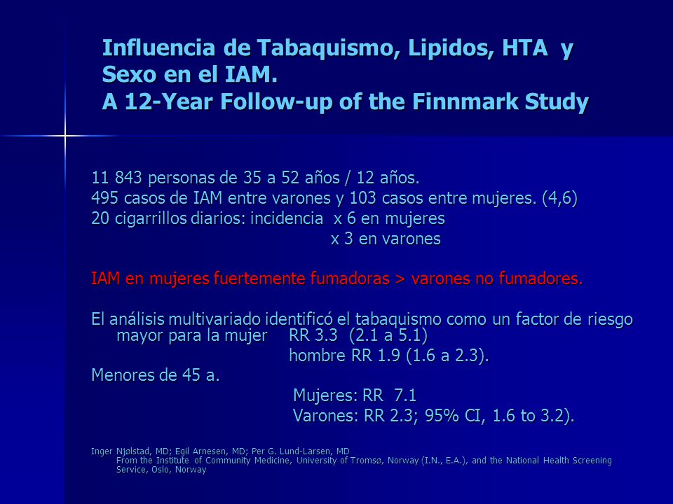 Influencia de Tabaquismo, Lipidos, HTA y Sexo en el IAM