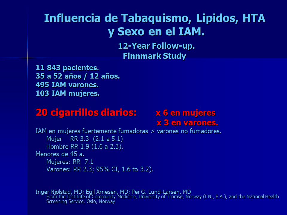 Influencia de Tabaquismo, Lipidos, HTA y Sexo en el IAM