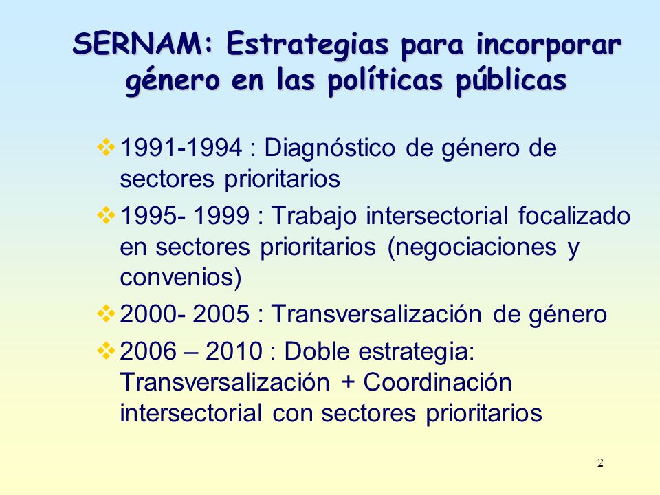 SERNAM: Estrategias para incorporar género en las políticas públicas