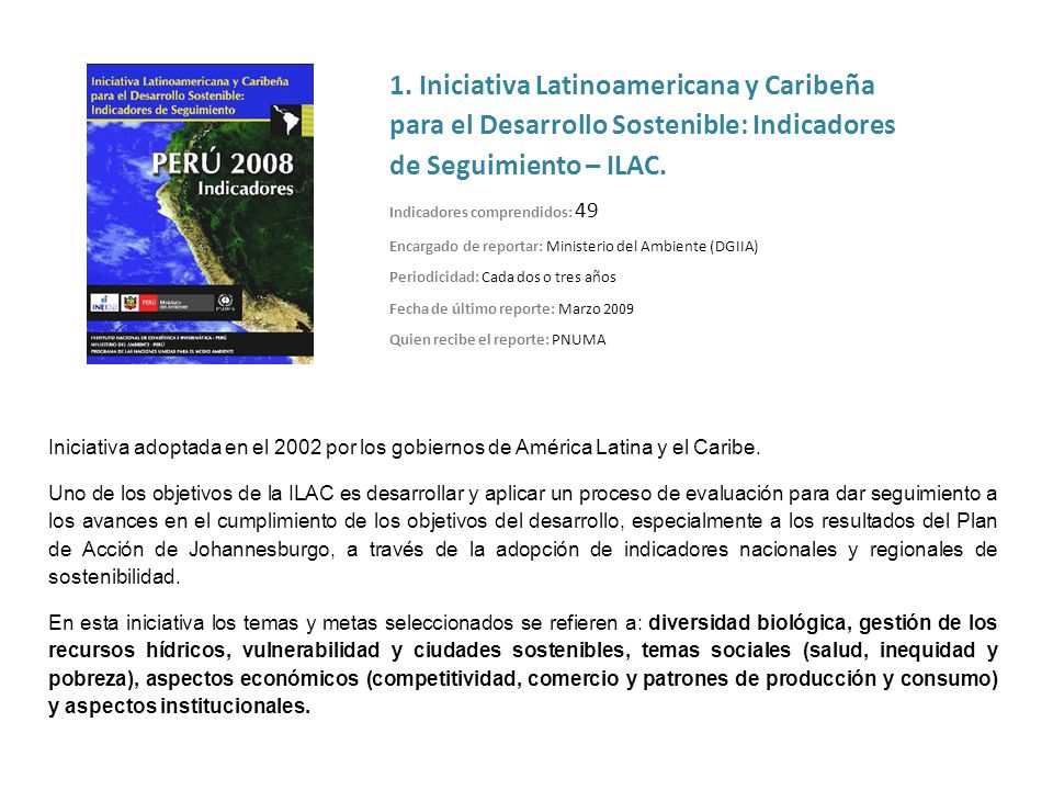 1. Iniciativa Latinoamericana y Caribeña para el Desarrollo Sostenible: Indicadores de Seguimiento – ILAC.