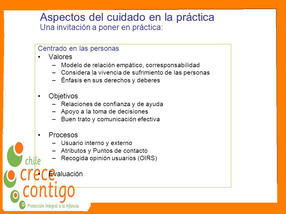 Aspectos del cuidado en la práctica Una invitación a poner en práctica: