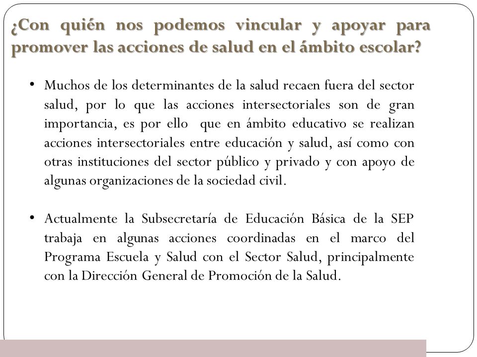 ¿Con quién nos podemos vincular y apoyar para promover las acciones de salud en el ámbito escolar