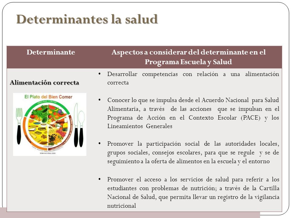 Aspectos a considerar del determinante en el Programa Escuela y Salud
