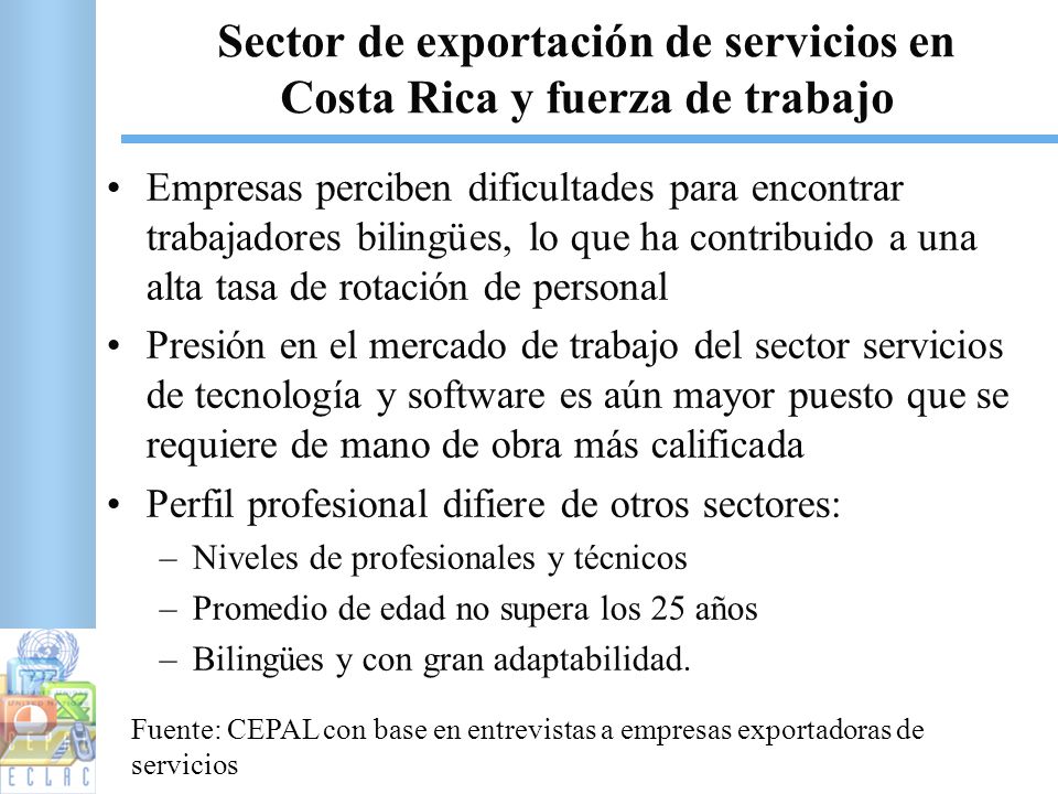 Sector de exportación de servicios en Costa Rica y fuerza de trabajo