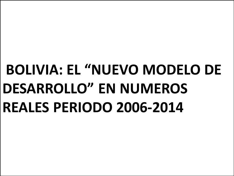 BOLIVIA: EL NUEVO MODELO DE DESARROLLO EN NUMEROS REALES PERIODO