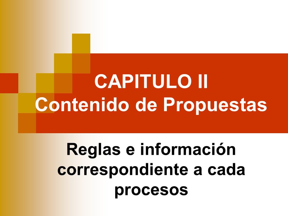 CAPITULO II Contenido de Propuestas Reglas e información correspondiente a cada procesos