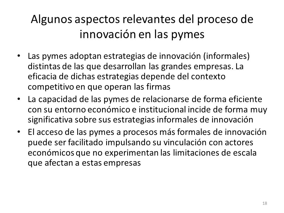 Algunos aspectos relevantes del proceso de innovación en las pymes