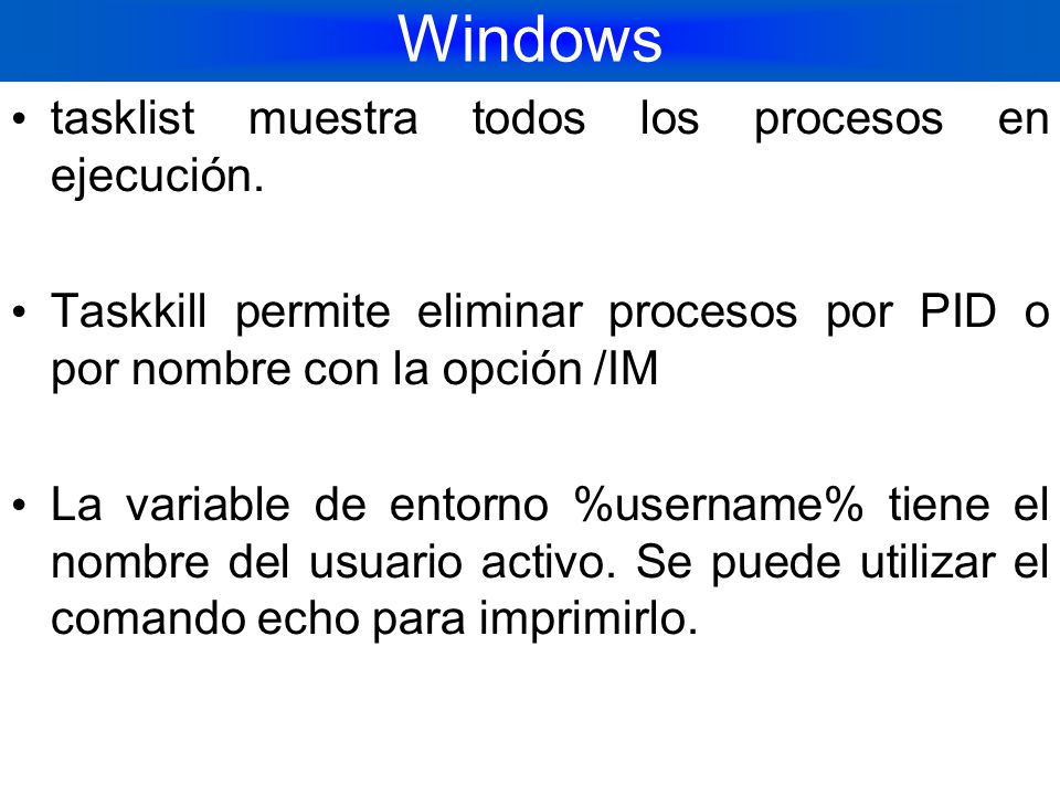 Windows tasklist muestra todos los procesos en ejecución.