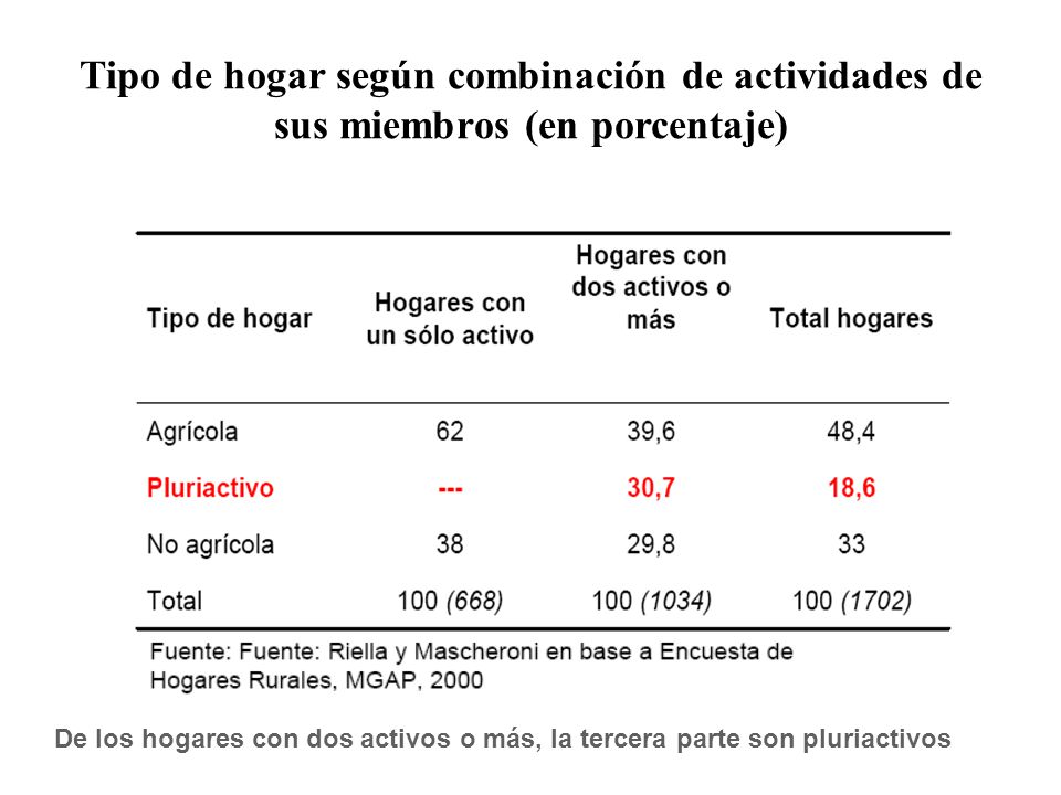 Tipo de hogar según combinación de actividades de sus miembros (en porcentaje)