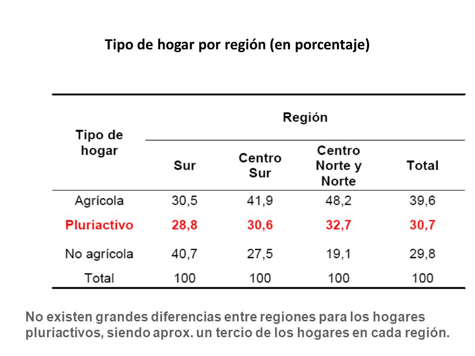Tipo de hogar por región (en porcentaje)