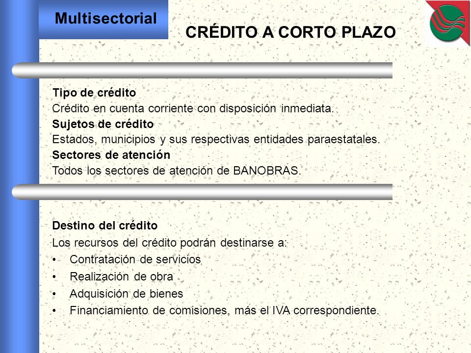 CRÉDITO A CORTO PLAZO Multisectorial Tipo de crédito