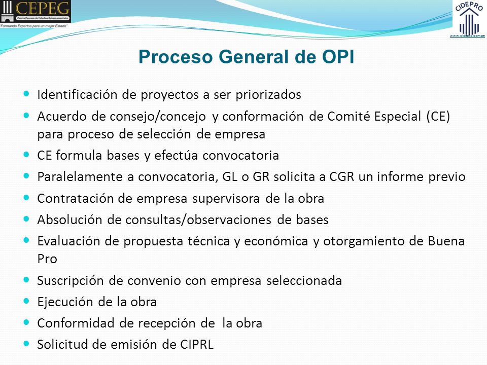 Proceso General de OPI Identificación de proyectos a ser priorizados