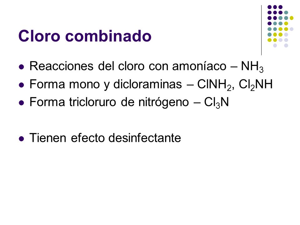Cloro combinado Reacciones del cloro con amoníaco – NH3