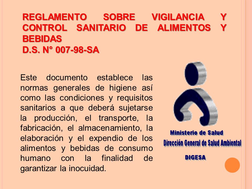 REGLAMENTO SOBRE VIGILANCIA Y CONTROL SANITARIO DE ALIMENTOS Y BEBIDAS