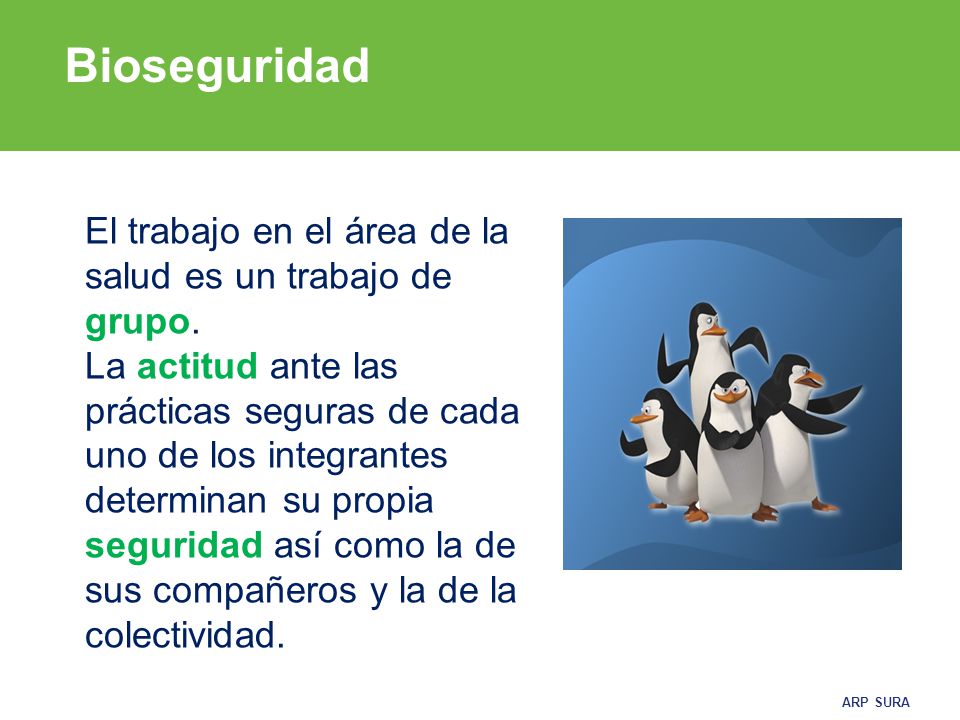 Bioseguridad El trabajo en el área de la salud es un trabajo de grupo.