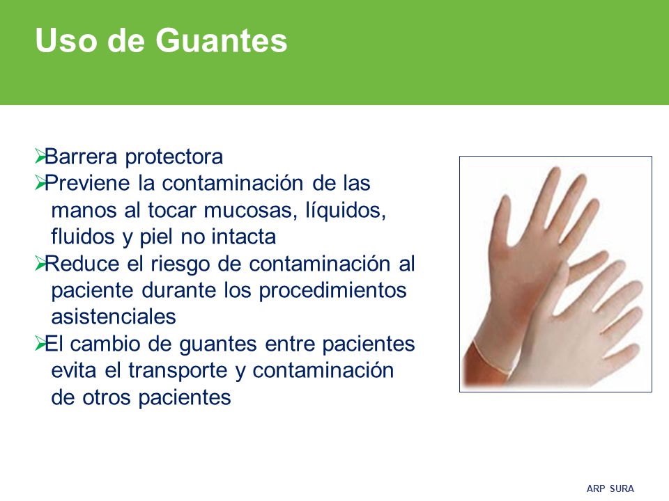 Uso de Guantes Barrera protectora Previene la contaminación de las