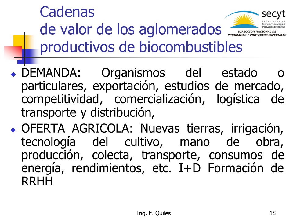 Cadenas de valor de los aglomerados productivos de biocombustibles
