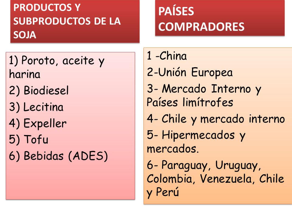 PAÍSES COMPRADORES PRODUCTOS Y SUBPRODUCTOS DE LA SOJA