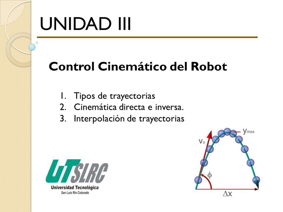 UNIDAD III Control Cinemático del Robot Tipos de trayectorias