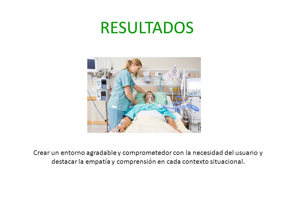 RESULTADOS Crear un entorno agradable y comprometedor con la necesidad del usuario y destacar la empatía y comprensión en cada contexto situacional.