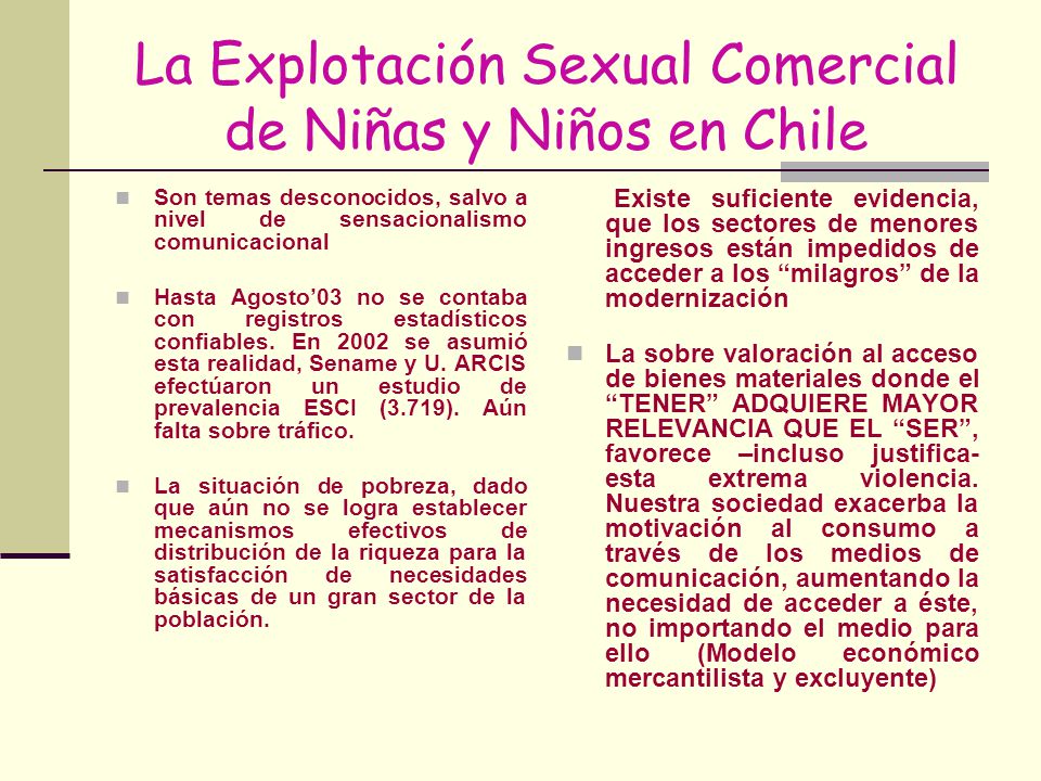 La Explotación Sexual Comercial de Niñas y Niños en Chile