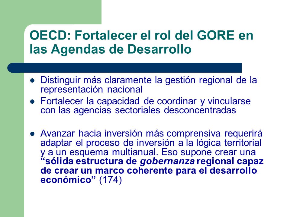 OECD: Fortalecer el rol del GORE en las Agendas de Desarrollo