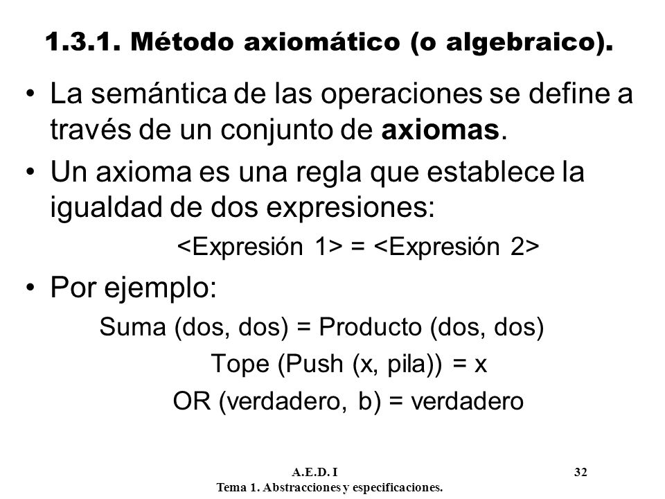 Un axioma es una regla que establece la igualdad de dos expresiones: