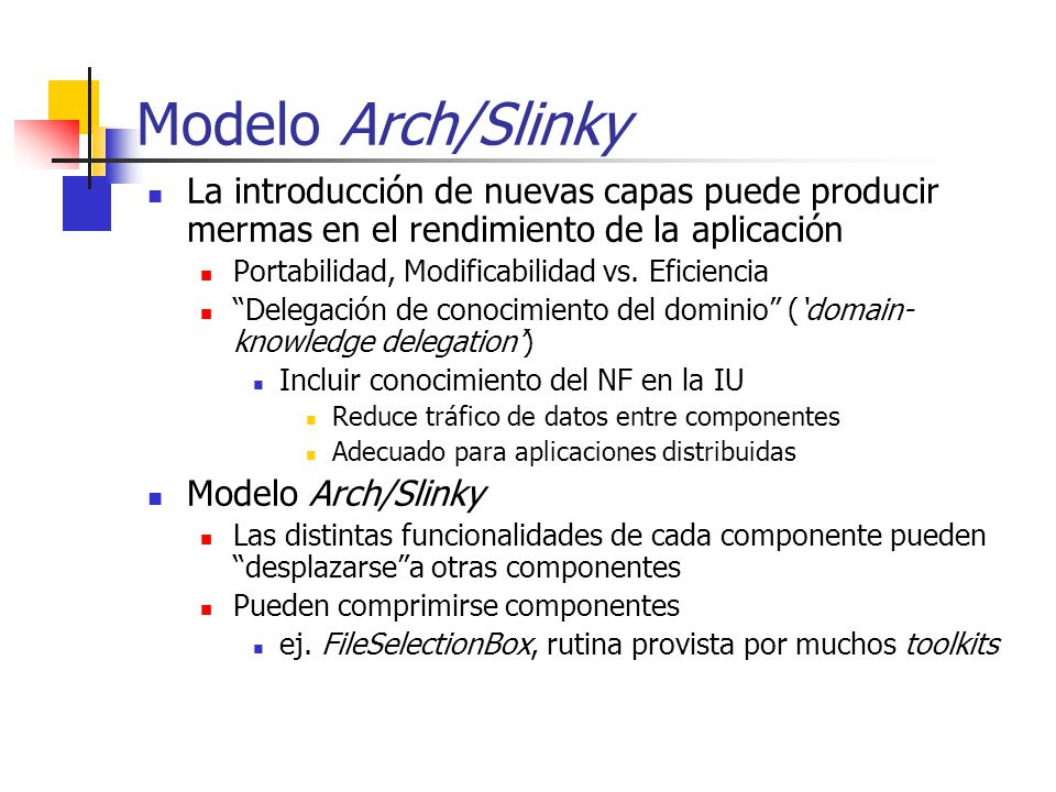 Modelo Arch/Slinky La introducción de nuevas capas puede producir mermas en el rendimiento de la aplicación.