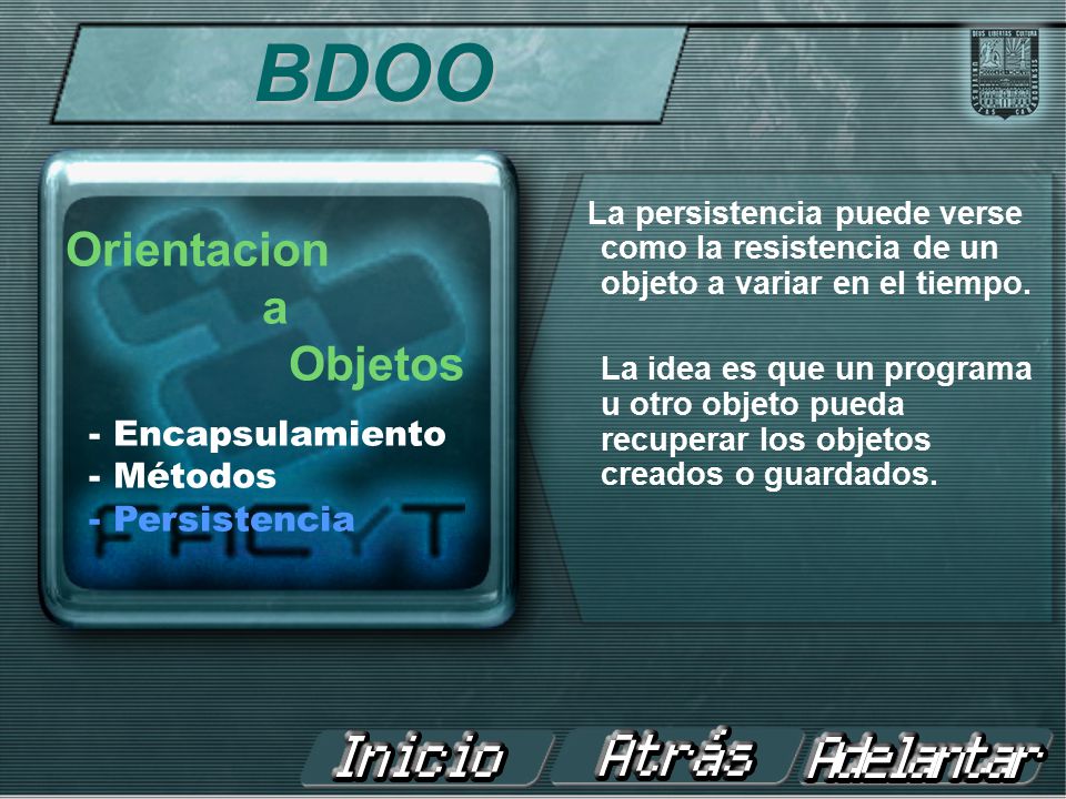 BDOO Orientacion a Objetos - Encapsulamiento - Métodos - Persistencia