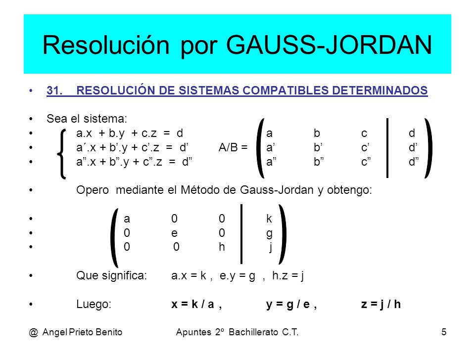 Resolución por GAUSS-JORDAN