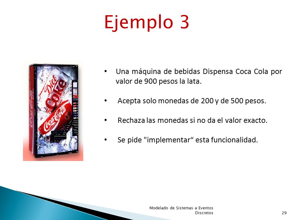 Ejemplo 3 Una máquina de bebidas Dispensa Coca Cola por valor de 900 pesos la lata. Acepta solo monedas de 200 y de 500 pesos.