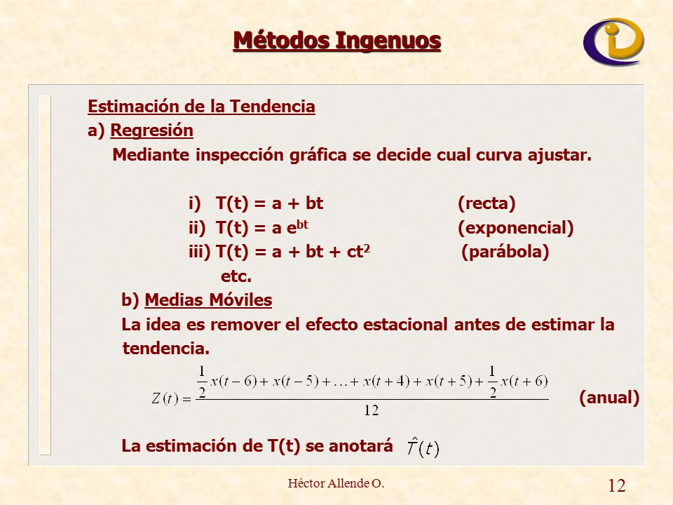 Métodos Ingenuos 12 Estimación de la Tendencia a) Regresión