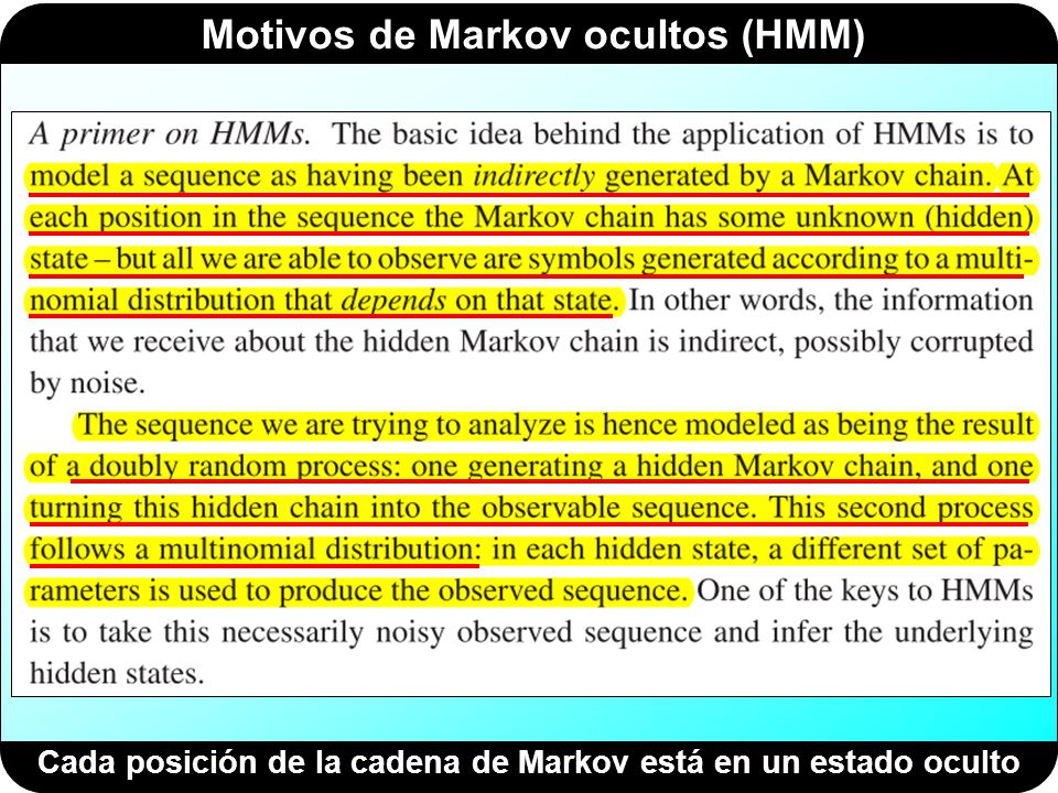 Cada posición de la cadena de Markov está en un estado oculto