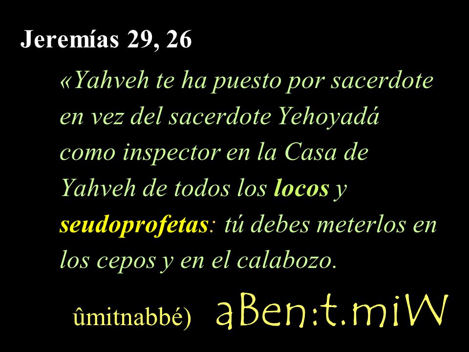 «Yahveh te ha puesto por sacerdote en vez del sacerdote Yehoyadá