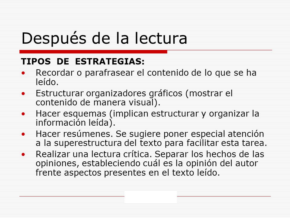 Después de la lectura TIPOS DE ESTRATEGIAS: