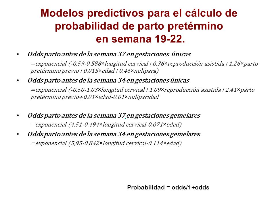 Modelos predictivos para el cálculo de probabilidad de parto pretérmino en semana