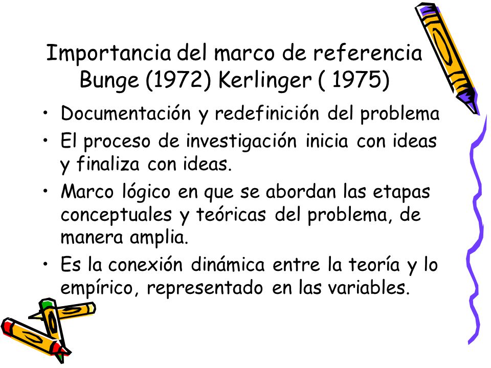 Importancia del marco de referencia Bunge (1972) Kerlinger ( 1975)